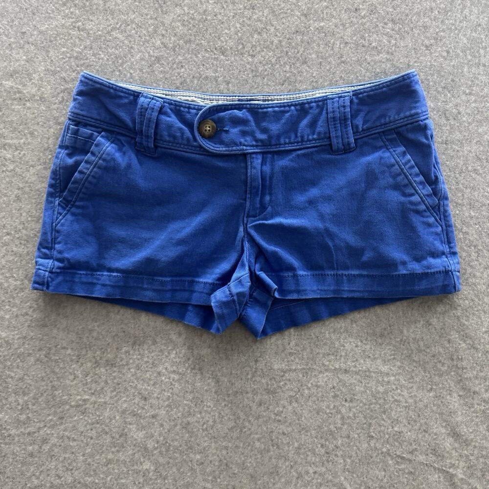 VTG Y2K Low Rise Chino Shorts Sz 5 Blue Micro Shortie Boho Grunge Boho School